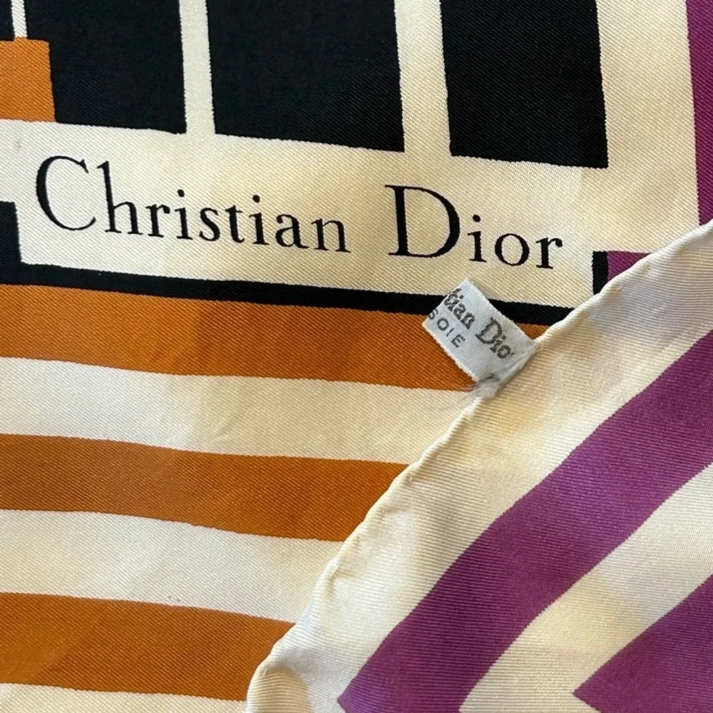 Dior Black and Gold Silk Floral Scarf 30x30